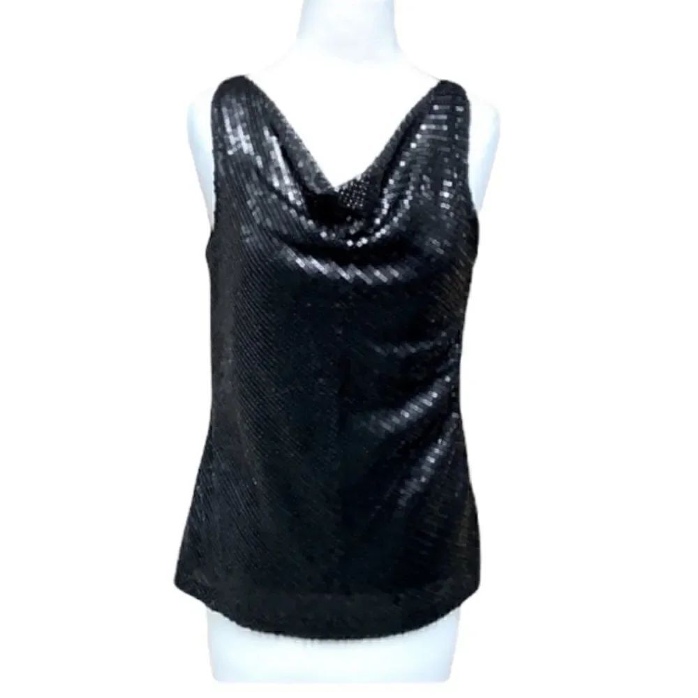 Talbots Black Sequin Drape Neck Sleeveless Tank Size Medium